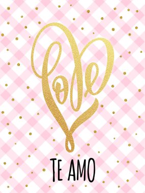 Sevgiliye altın kalp glitter desen kartı seviyorum