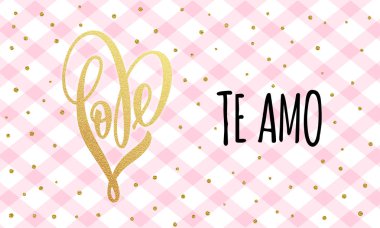 Sevgiliye altın kalp glitter desen kartı seviyorum