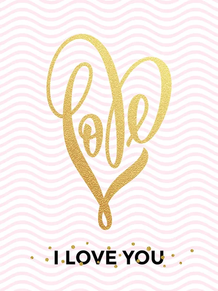 Láska Valentine srdce Zlatá karta text — Stockový vektor