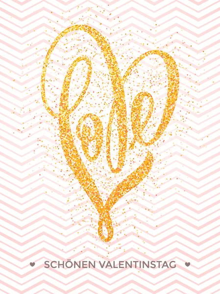 Valentine guld älskar glitter mönster hjärtkort — Stock vektor