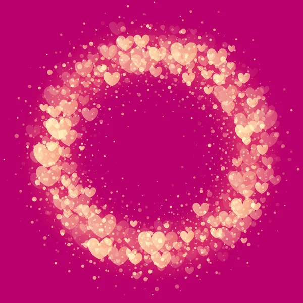 Hearts valentine wreath gold glitter pattern background — Stock Vector