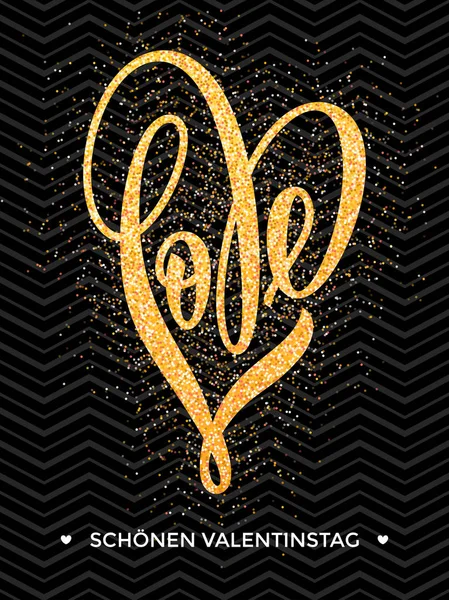 Valentine guld älskar glitter mönster hjärtkort — Stock vektor