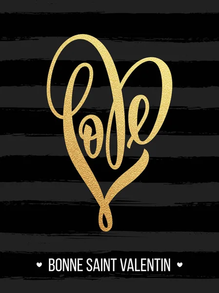 Valentim ouro amor coração brilho padrão cartão — Vetor de Stock