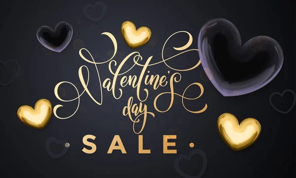 Valentinstag Verkauf Gold Herz Glitter Poster — Stockvektor