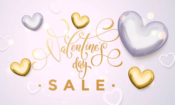 Valentine day sale gold heart glitter poster — Stock Vector