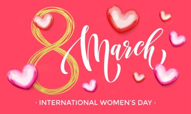 8 Mart kadınlar günü altın parıltı kalp tebrik kartı