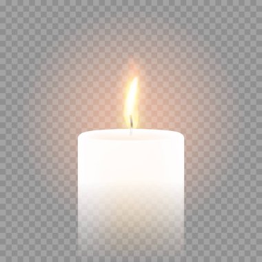 3D gerçekçi vektör şeffaf arka plan yanan mum alev