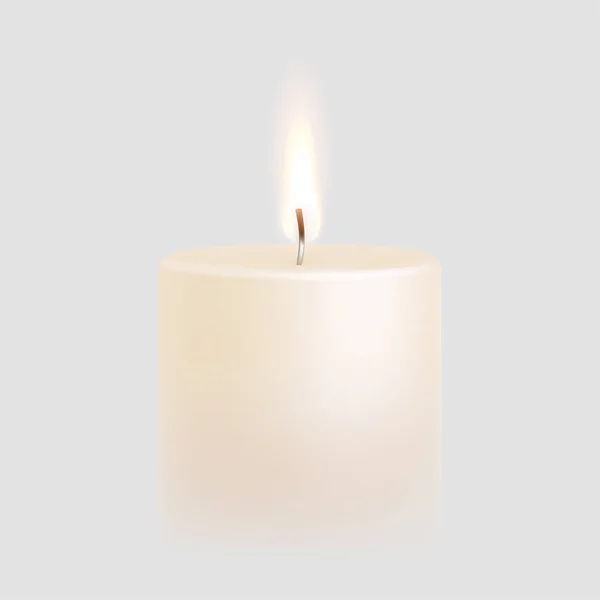 Bougie flamme brûlant 3D réaliste vecteur fond blanc — Image vectorielle