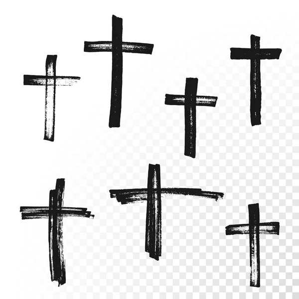 Crucifix croix dessinée à la main pinceau vecteur icône — Image vectorielle