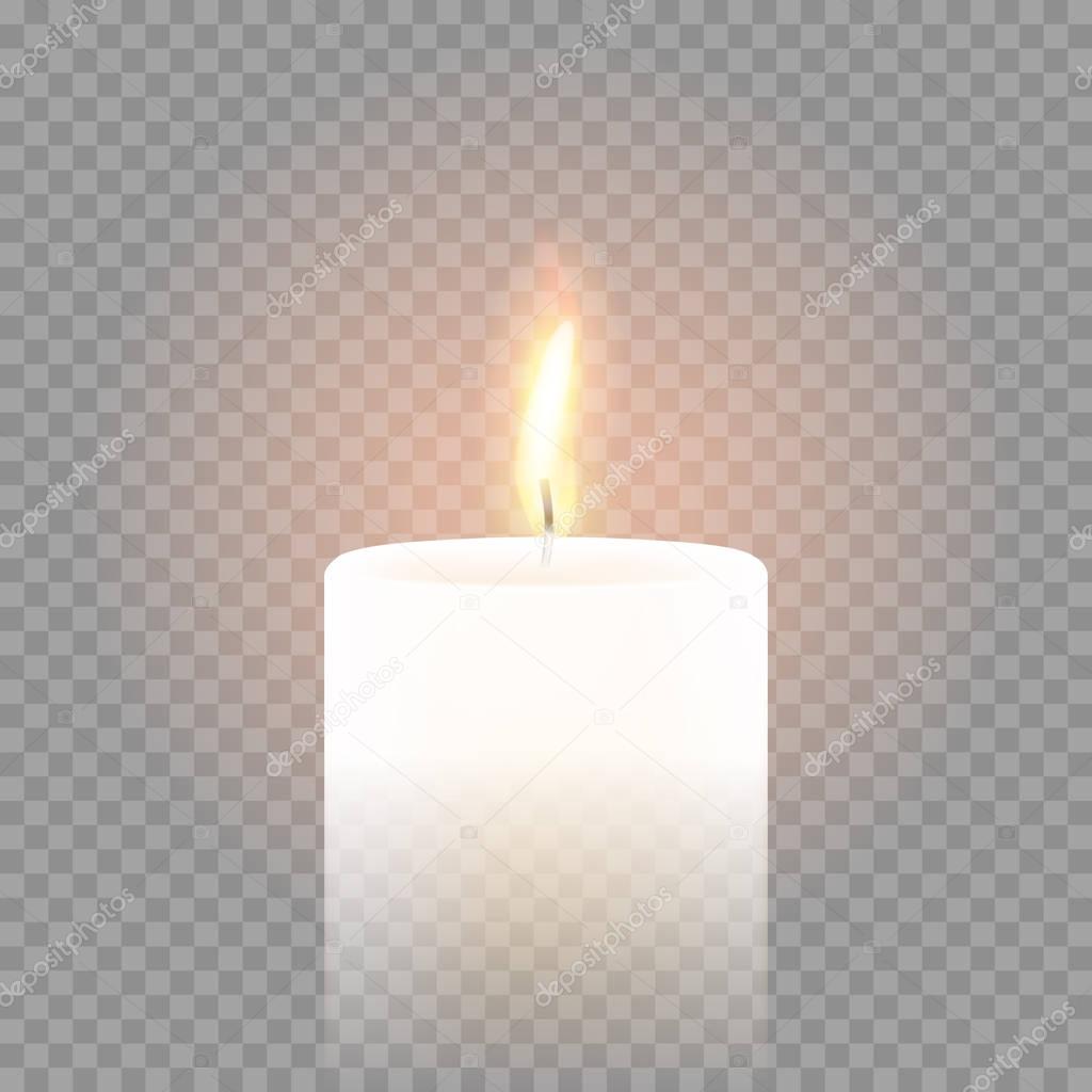 Candle flame burning 3D realistic vector transparent background