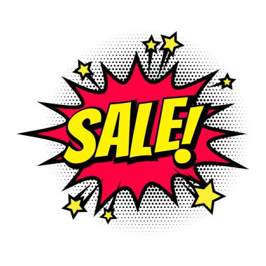 Komik metin konuşma balonu alışveriş satış izole simge vektör