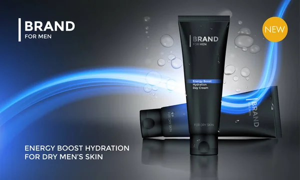 Kosmetiska paketet reklam vector mall män hudvård grädde — Stock vektor