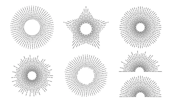 Sol y rayos vector estrella y arco iconos conjunto de línea delgada — Archivo Imágenes Vectoriales