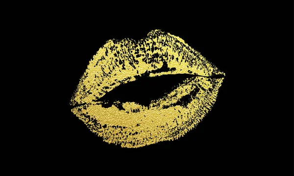 Gold kiss lips imprint vector golden glitter lipstick print — Stock Vector