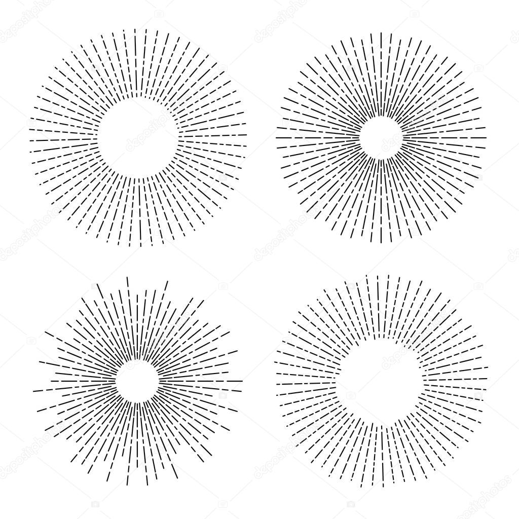 Sun and rays vector icons set of thin line