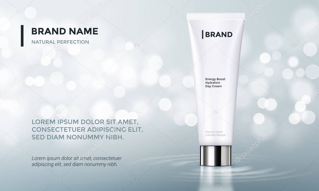 Cosmetic package advertising vector template skin care cream water background