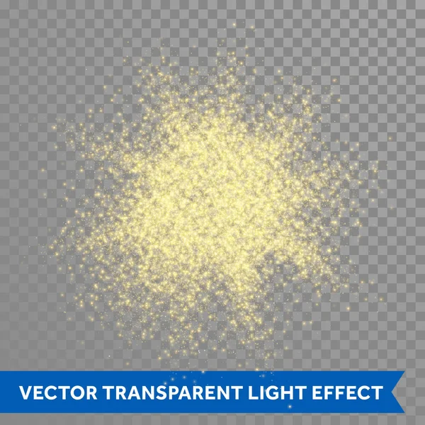 Guld glitter pulver skiner gnistrar på vektor transparent bakgrund — Stock vektor