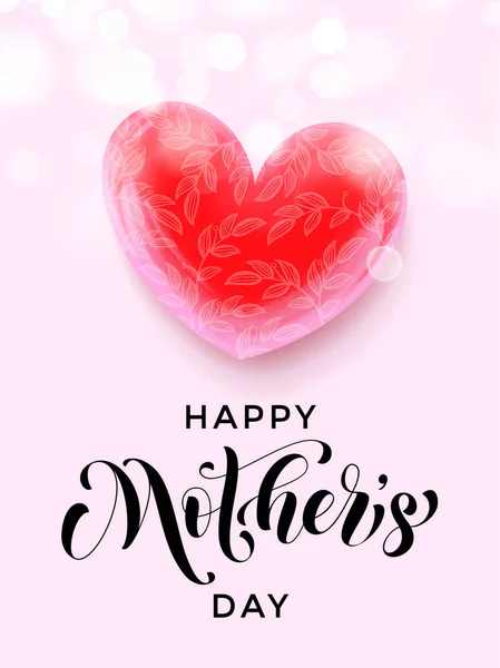 Boldog anyák napja rózsaszín szív virág vektor üdvözlőlap — Stock Vector