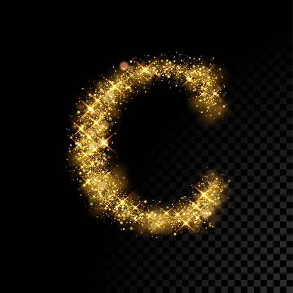 Letra de oro brillante C sobre fondo negro — Vector de stock