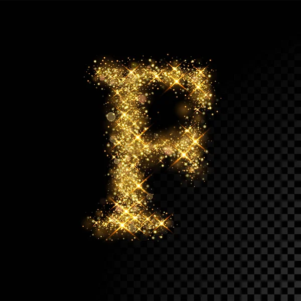 Gold glittering letter F on black background — Stock Vector