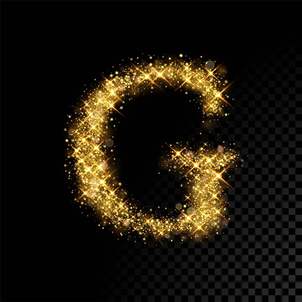 Oro brillante letra G sobre fondo negro — Vector de stock