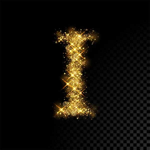 Oro brillante letra I sobre fondo negro — Vector de stock