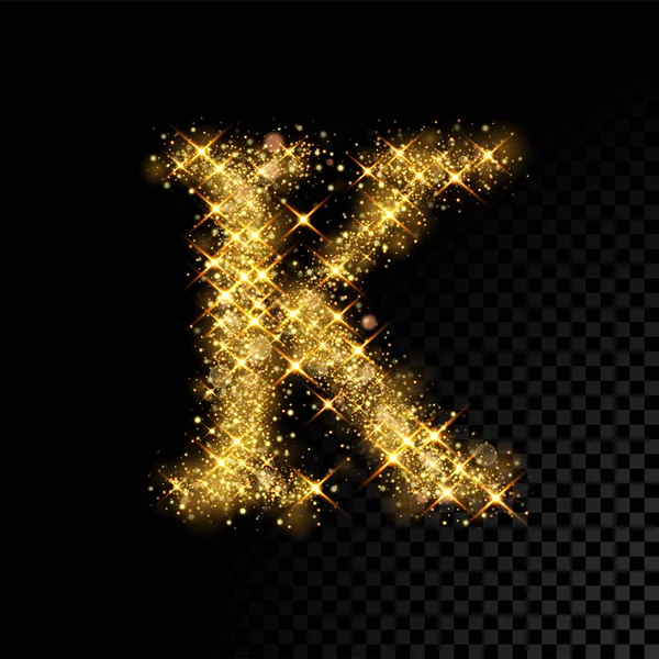 Ouro brilhante letra K no fundo preto — Vetor de Stock