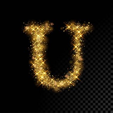 Siyah zemin üzerine altın ışıltılı harf U