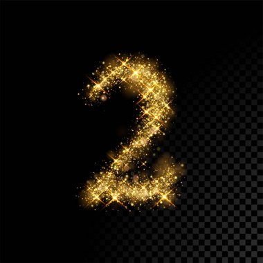 Siyah zemin üzerine altın ışıltılı numarası iki 2