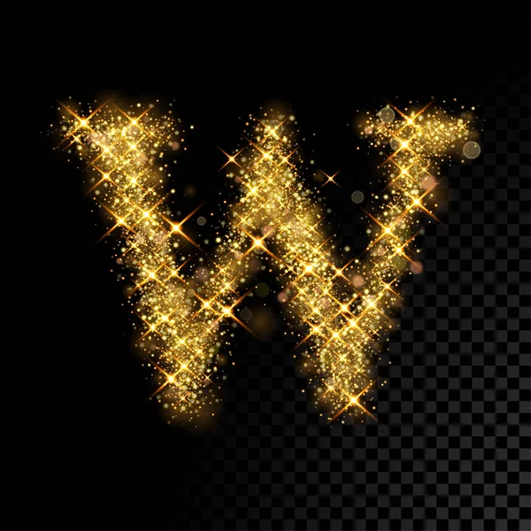 Gold glittering letter W on black background — Stock Vector