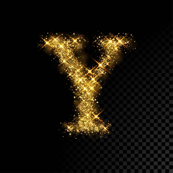 Guld glittrande bokstaven Y på svart bakgrund — Stock vektor