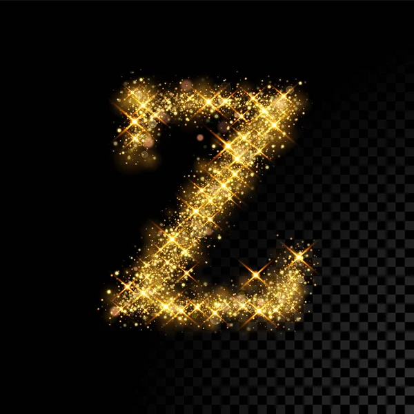 Gold glittering letter Z op zwarte achtergrond — Stockvector