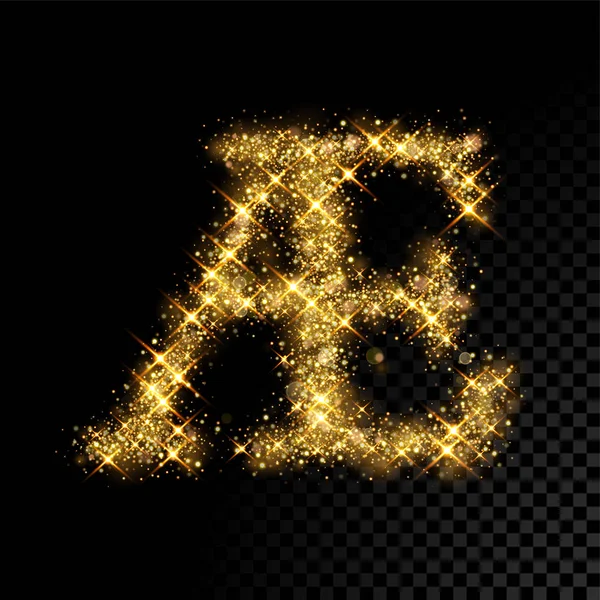 Gold glitzernde Buchstaben ae auf schwarzem Hintergrund — Stockvektor