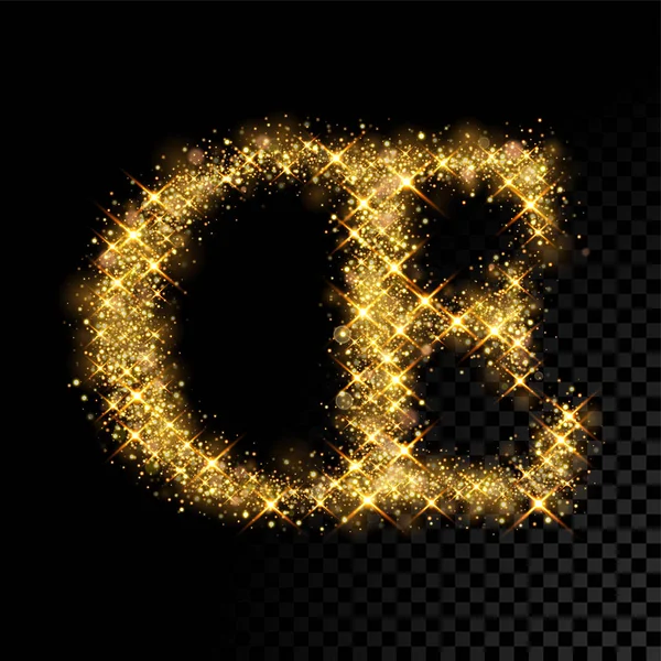 Oro scintillante lettera OE su sfondo nero — Vettoriale Stock