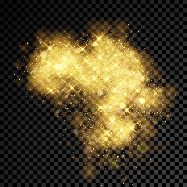 Χρυσά glitter σύννεφο έκρηξη της λάμπει λάμπει σε διαφανές φόντο διάνυσμα — Διανυσματικό Αρχείο