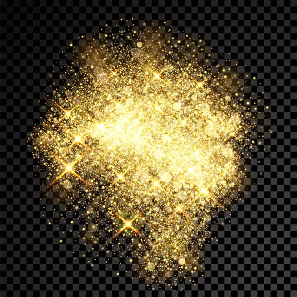 Paillettes d'or effet de pulvérisation de particules scintillantes sur fond transparent vectoriel — Image vectorielle