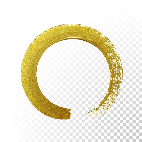 Círculo de oro brillo textura pincel de pintura sobre fondo transparente vector — Vector de stock