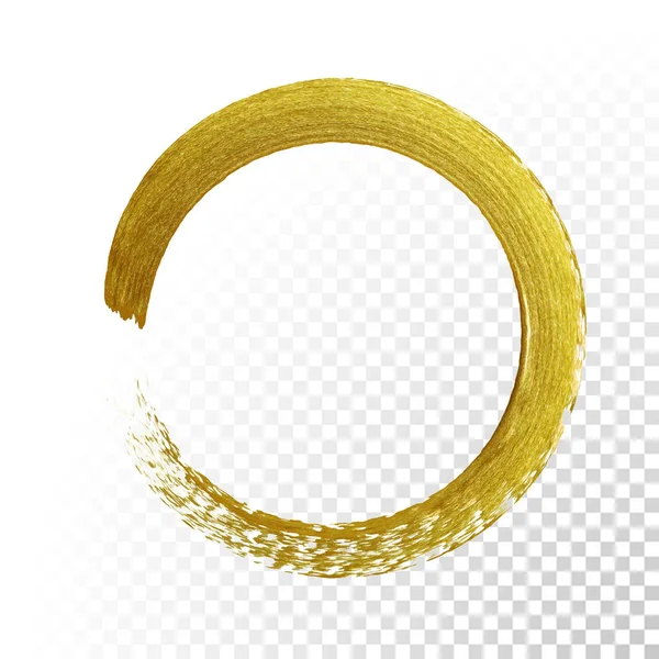 Círculo de oro brillo textura pincel de pintura sobre fondo transparente vector — Vector de stock