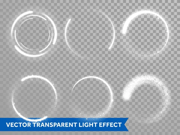 Ljus flash cirkel och star shine effekt på vektor transparent bakgrund — Stock vektor