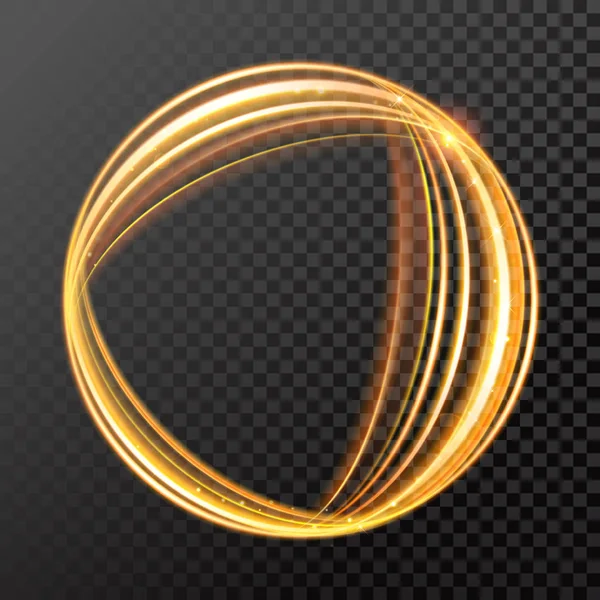 Feu d'or ou cercle lumineux brillant avec effet scintillant sur fond transparent vectoriel — Image vectorielle