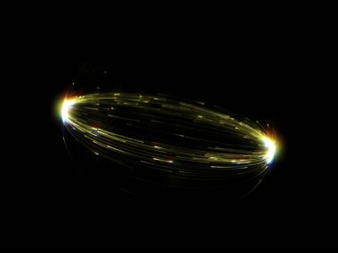 Siyah arka plan üzerinde parlama efektli ışık saçan çizgi Altın ışık çemberi.