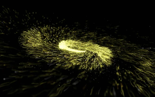 Streszczenie złota błyszczące szlak spiralne skręcone musujące cząstek pyłu na czarnym tle. — Zdjęcie stockowe