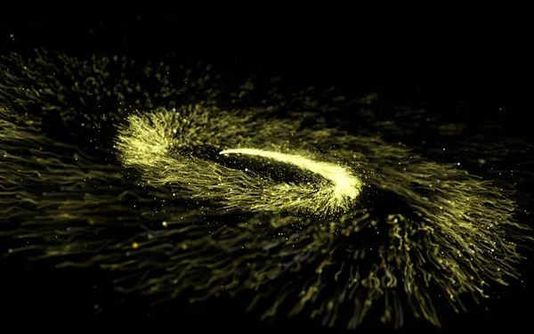 Abstrato ouro brilhante espiral trilha de partículas de poeira espumante torcida no fundo preto . — Fotografia de Stock