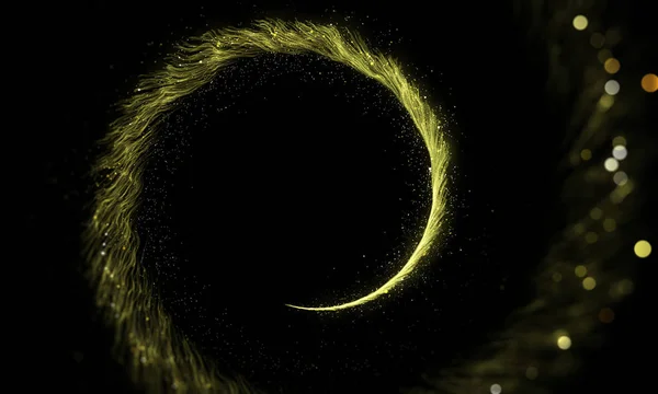 Oro scintillante spirale di particelle di polvere scintillante su sfondo nero . — Foto Stock