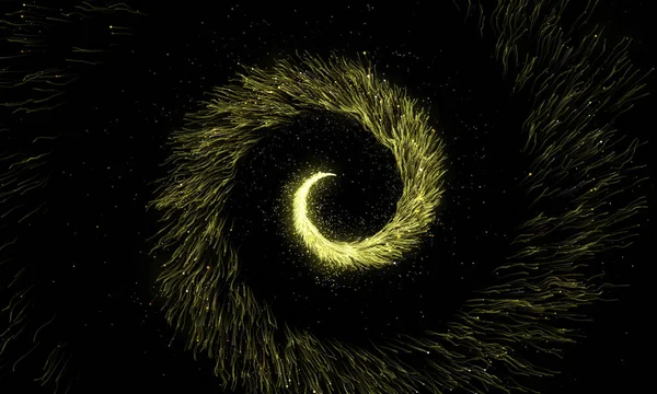 Oro scintillante spirale di particelle di polvere scintillante su sfondo nero . — Foto Stock