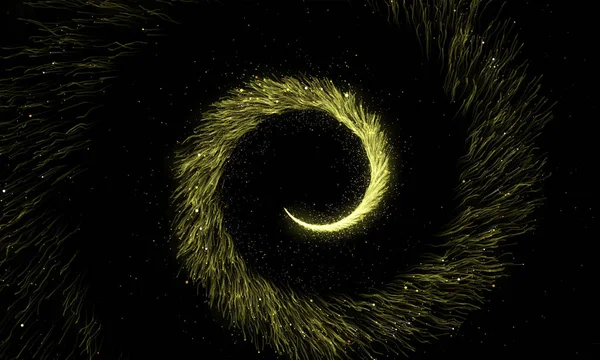 Oro scintillante spirale di particelle di polvere scintillante su sfondo nero . — Foto Stock