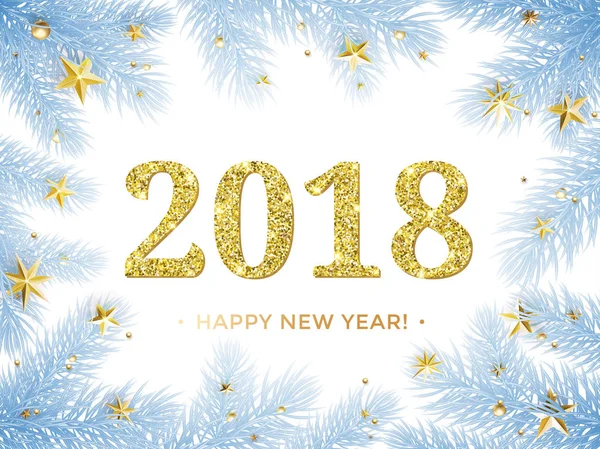 2018 happy New Year vector achtergrond. Gouden glitter textuur met kerstboom frame — Stockvector