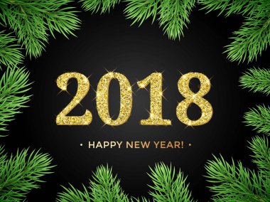 Noel ağacı çerçeve köknar şubesi ile 2018 happy New Year vektör arka plan.