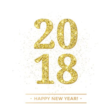 Beyaz arka plan afiş altın ışıltılı doku etkisi ile altın 2018 Happy New Year vektör.