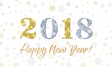 2018 mutlu yeni yıl kar taneleri üzerinde vektör arka plan. Altın ve gümüş glitter doku